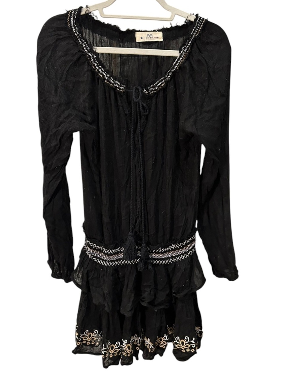 nibi mtk Montauk The Hamptons beach style black embroidered tunic mini dress S